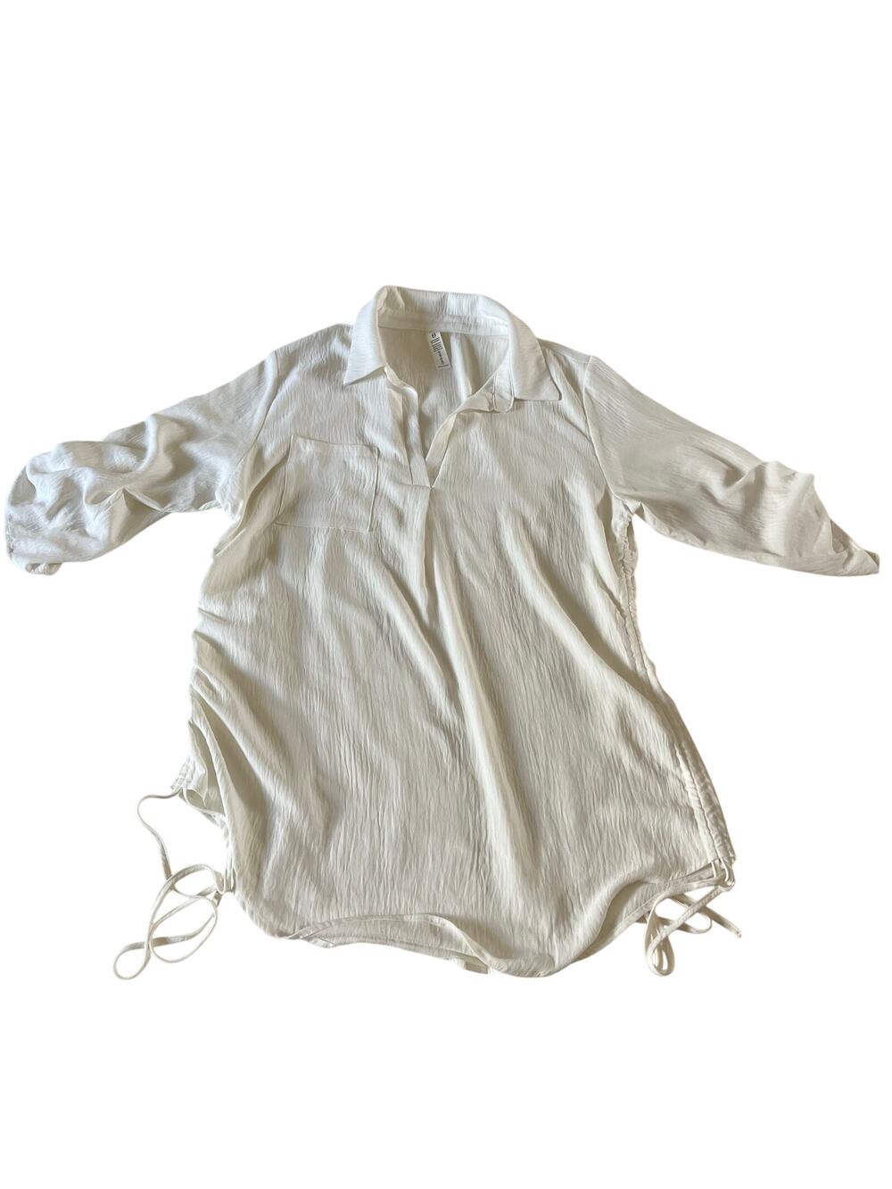 White Shirt Swim Coverup Plus Sz XXL Ruched Vacation Cruise Preppy Minimalist